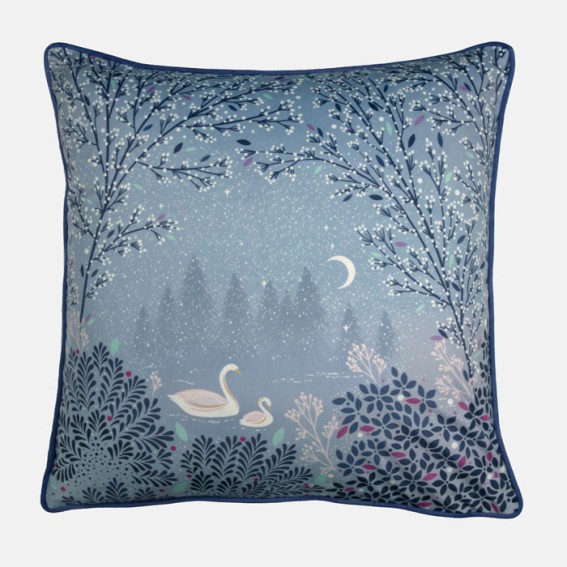 Moonlit Dreams Swan Velvet Cushion