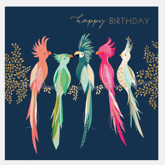 Tropical Birds Happy Birthday Card