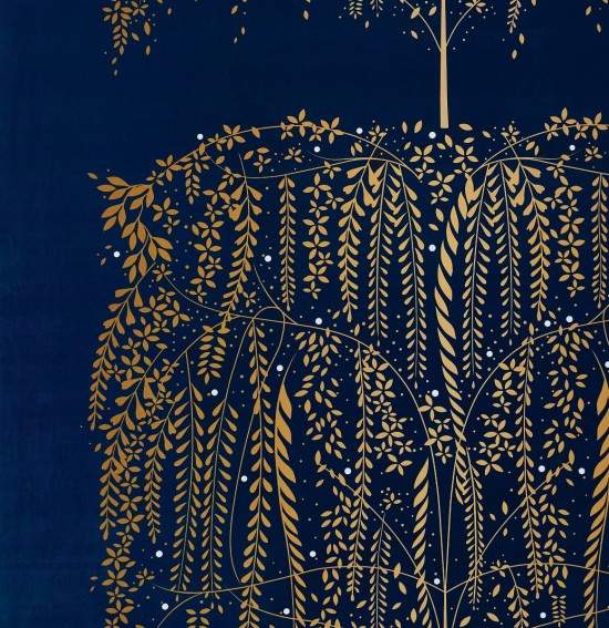 Willow Tree Navy Velvet Fabric