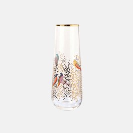 Large glass vase filled with gold scatter glass pieces and fairy lights,  topped wit…