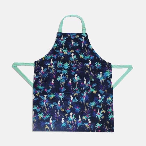 New Sara Miller Parrot Repeat Blue Jungle Print Cotton Kitchen Apron Gift Boxed 