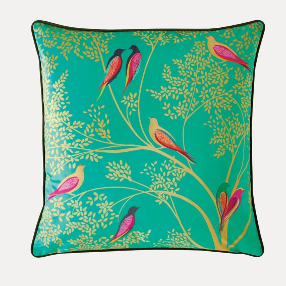 Green Birds Feather Filled Cushion