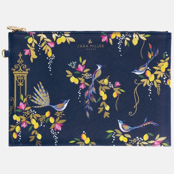 Navy Orchard Birds Pouch