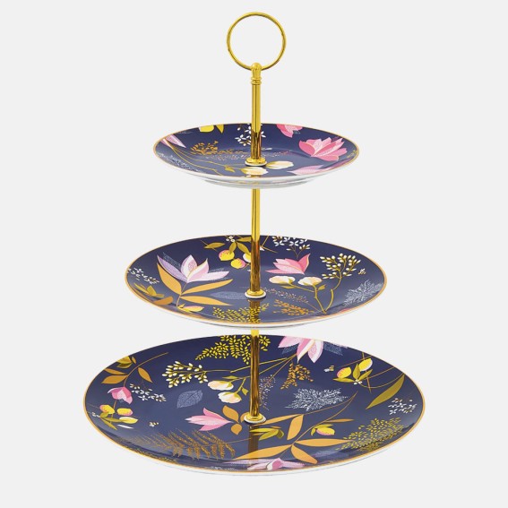 Navy Orchard Floral 3 Tier Cake Stand