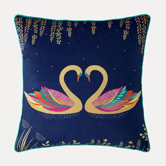 Navy Swan Feather Filled Cushion