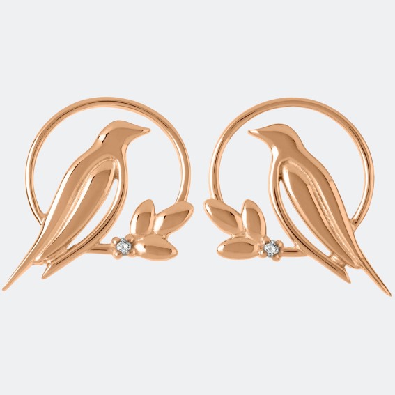 Diamond Bird Rose Gold Stud Earrings