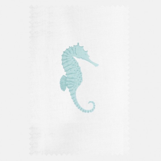 Seahorse Aqua Sateen Fabric SAMPLE