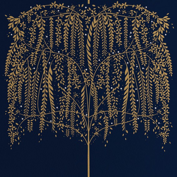 Navy Willow Trees Wallpaper SAMPLE