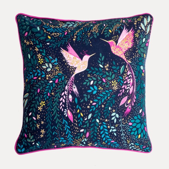 Hummingbird Paradise Embroidered Cushion