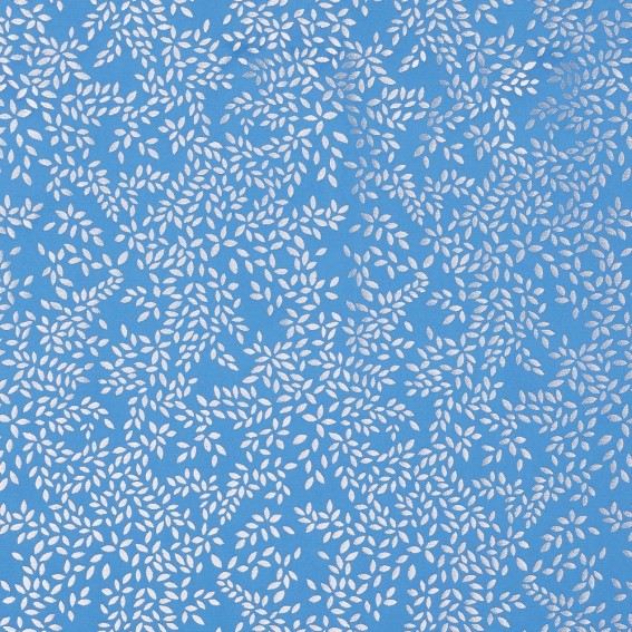 Metallic Leaves Cornflower Blue Fabric