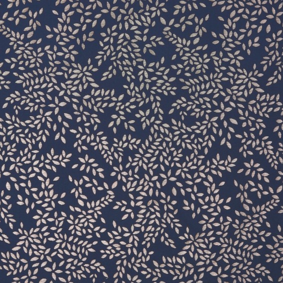 Metallic Leaves Smokey Blue Fabric